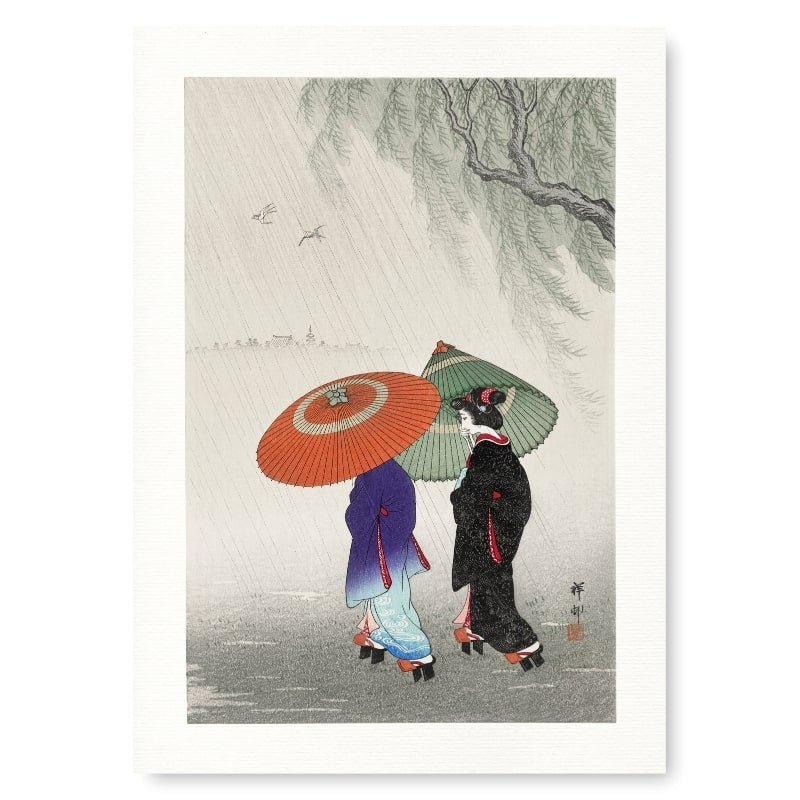 Japanische Drucke - Zwei Frauen im Regen A3