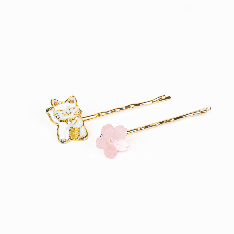 Japanische Haarspangen Maneki-Neko & Sakura