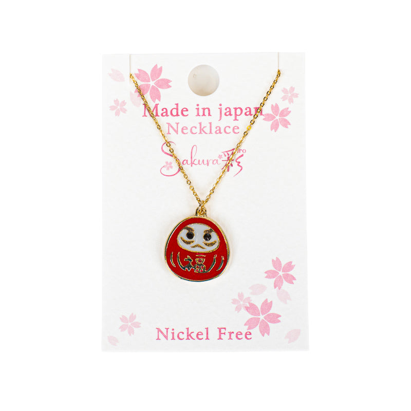 Japanische Halskette mit Anhänger Daruma Rot & Gold