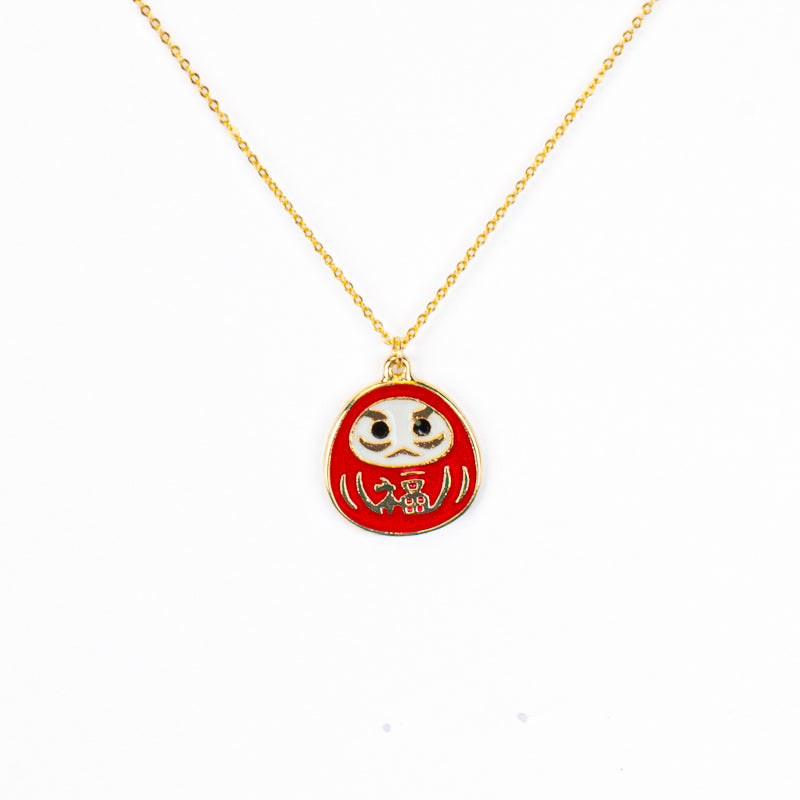 Japanische Halskette mit Anhänger Daruma Rot & Gold