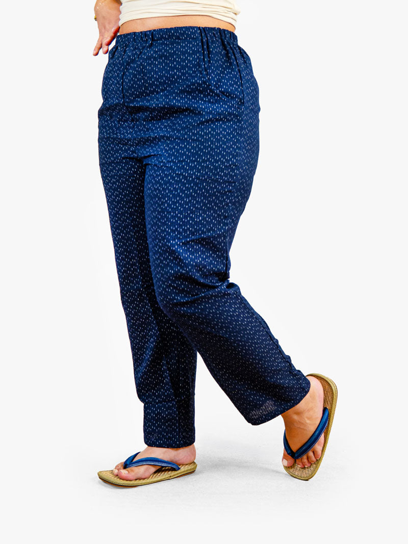 Japanische Hose Damen – Marineblaue Kasuri