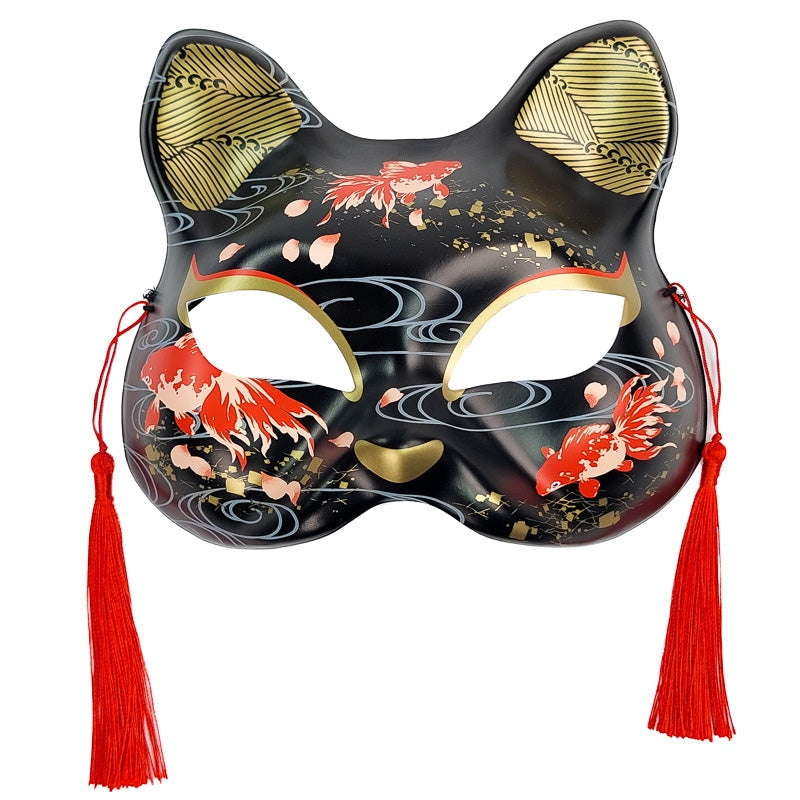 Japanische Katzenmaske - Schwarz und Rot