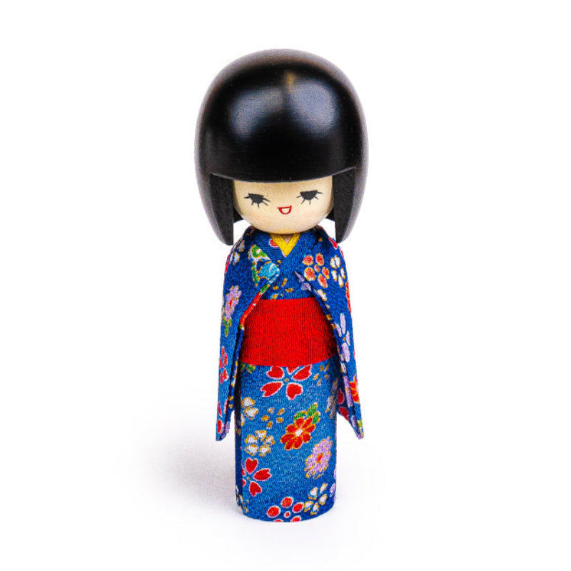 Japanische Kokeshi Puppe - Blauer Kimono