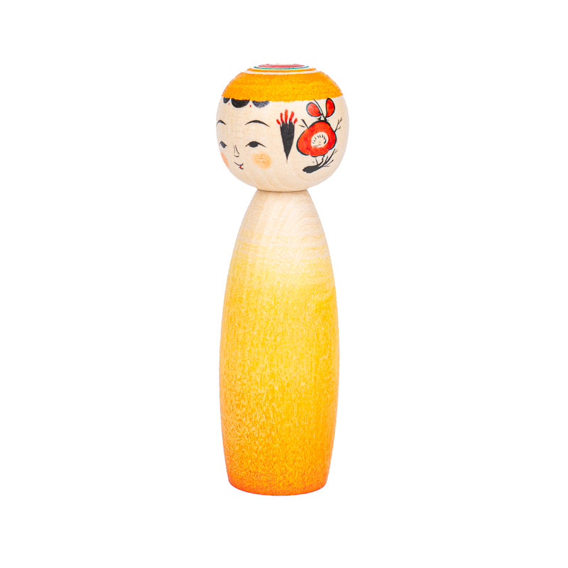 Japanische Kokeshi-Puppe - Daidai Farbverlauf - 9 cm