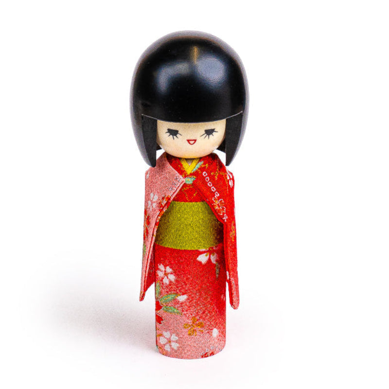 Japanische Kokeshi Puppe - Roter Kimono