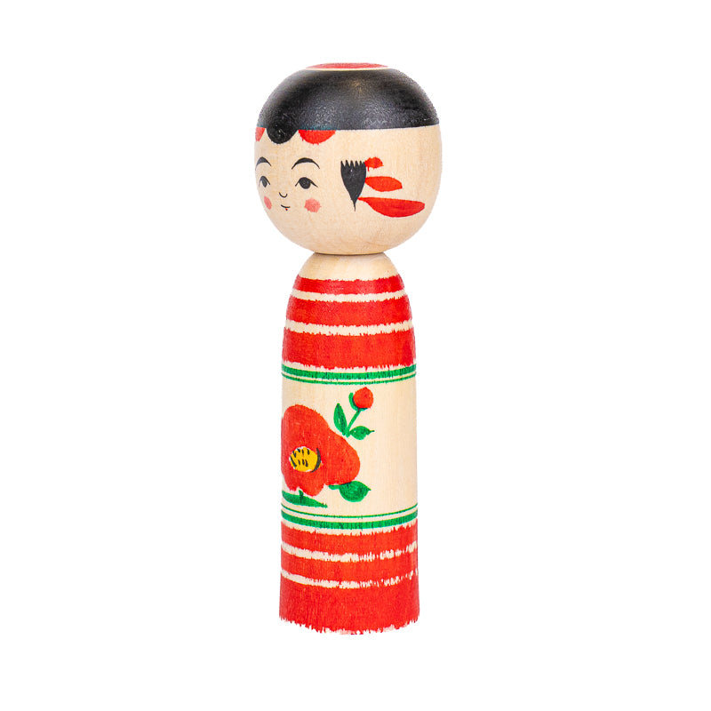 Japanische Kokeshi-Puppe - Tsubaki Kamelie - 9 cm