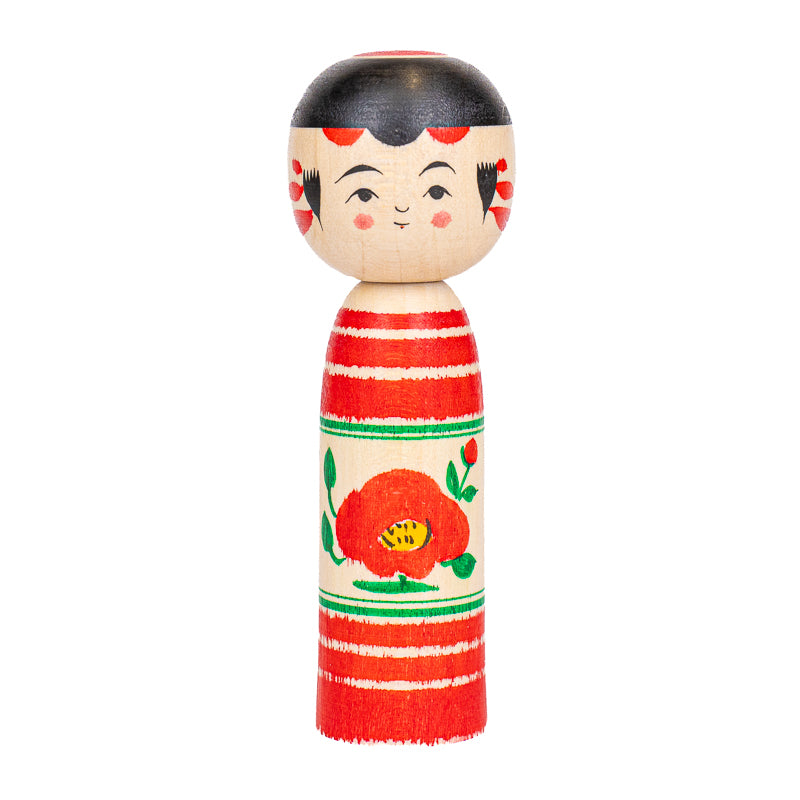 Japanische Kokeshi-Puppe - Tsubaki Kamelie - 9 cm
