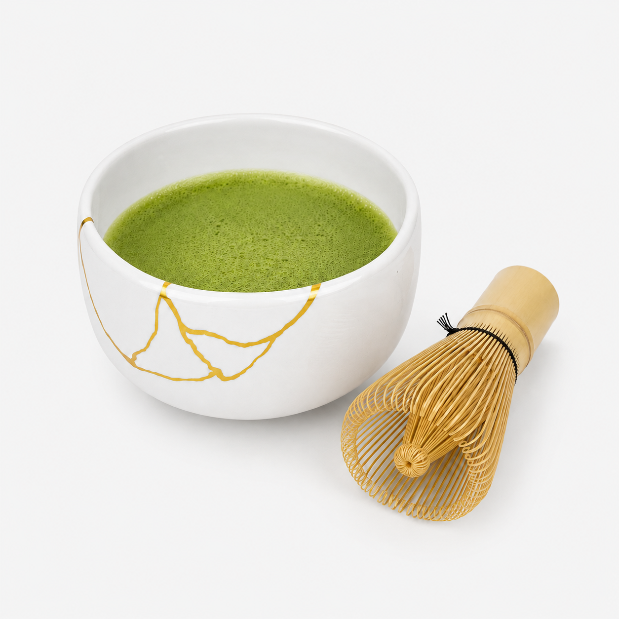 Japanische Matcha Schale – Weiß Kintsugi