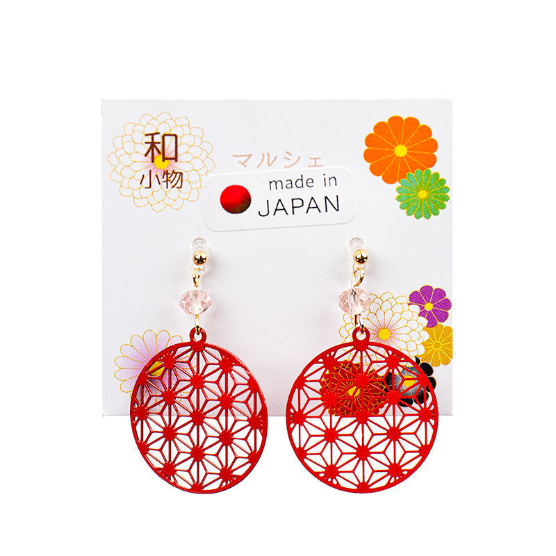 Japanische Ohrringe - Asanoha Rot