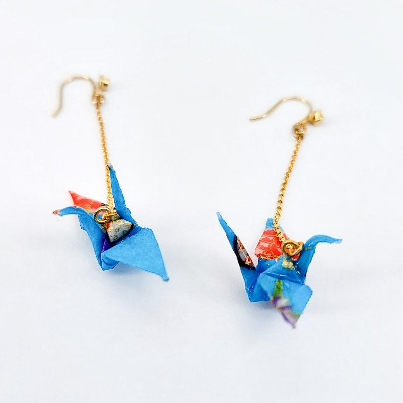 Japanische Ohrringe - Blauer Kranich
