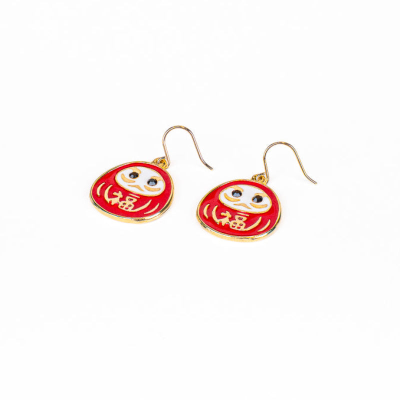 Japanische Ohrringe Daruma Rot & Gold
