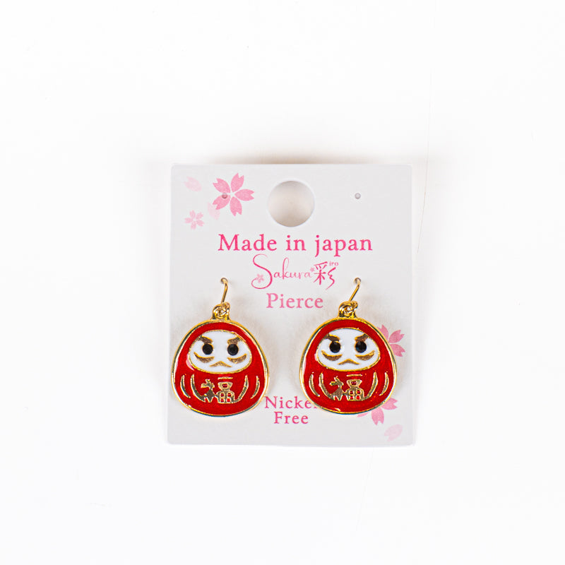 Japanische Ohrringe Daruma Rot & Gold