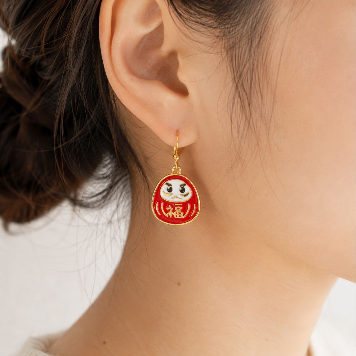 Japanische Ohrringe Daruma Rot & Gold