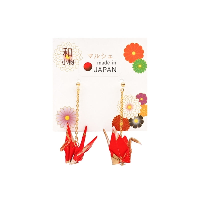 Japanische Ohrringe Ketten Kraniche Rot