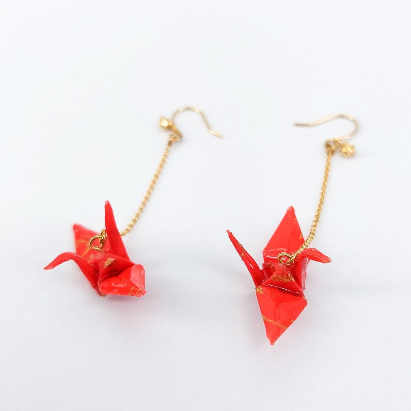 Japanische Ohrringe Roter Kranich