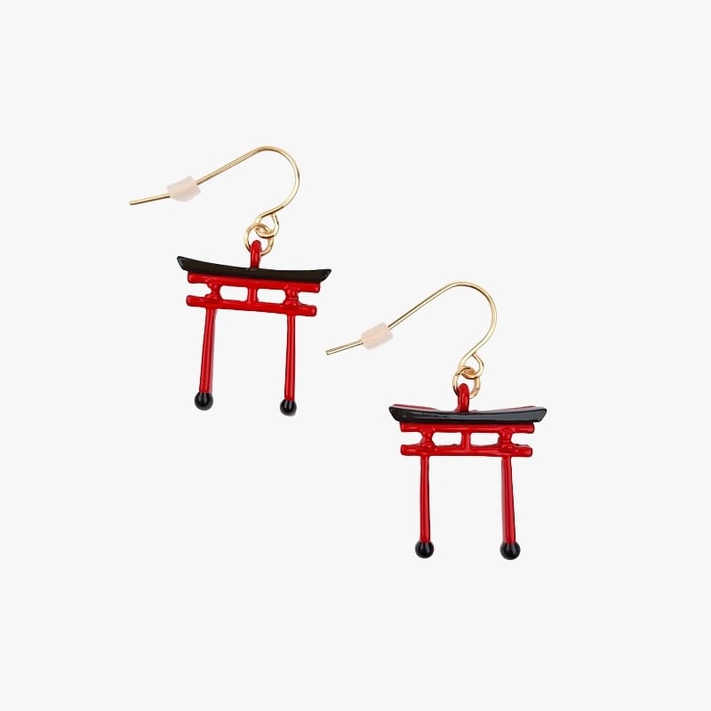 Japanische Ohrringe Torii-Halterung Rot Ohrhaken (Mit Ohrlöchern)