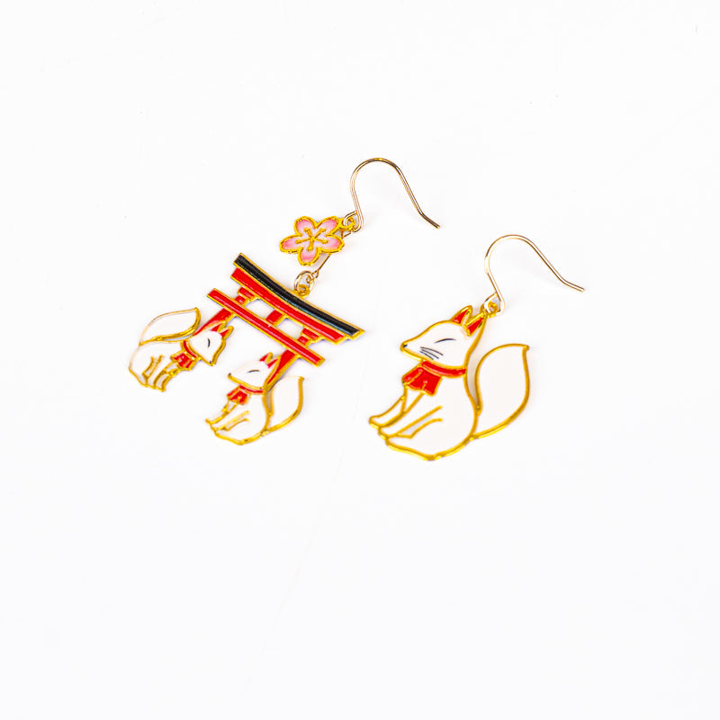 Japanische Ohrringe Torii und Kitsune