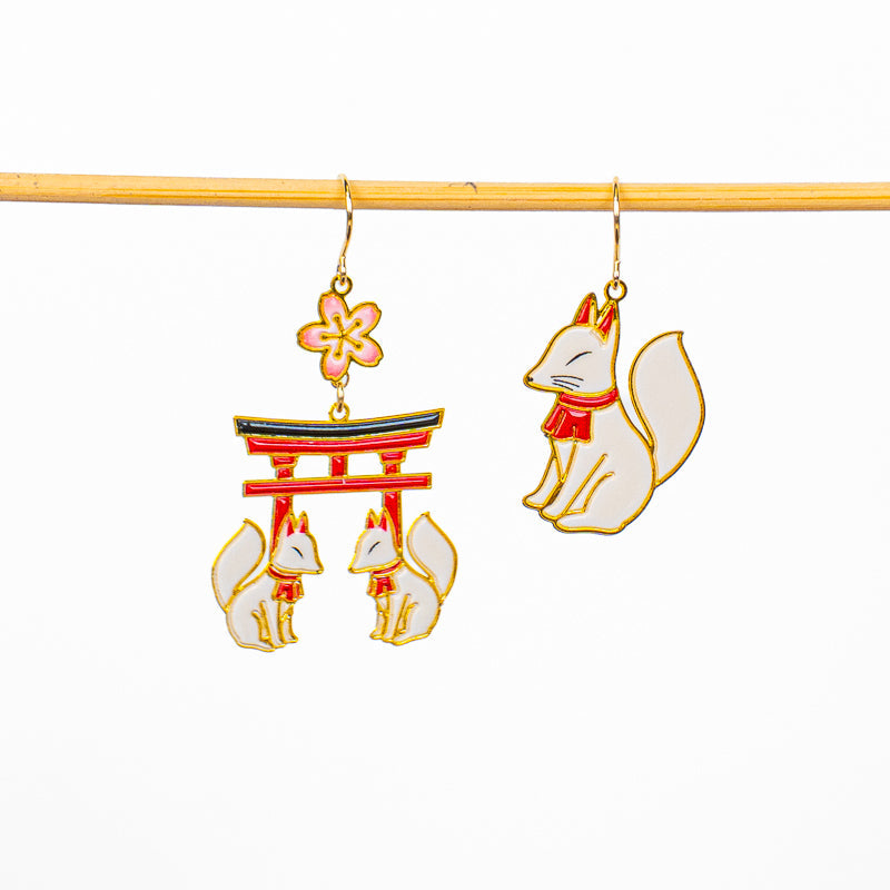 Japanische Ohrringe Torii und Kitsune