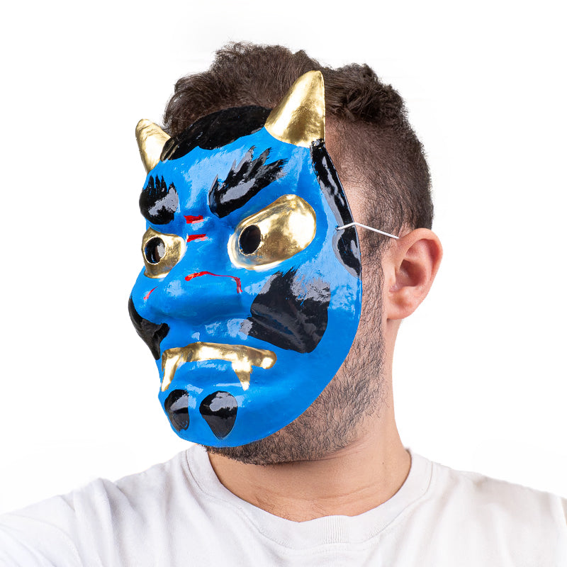 Japanische Oni-Maske aus Pappmaché - Blau