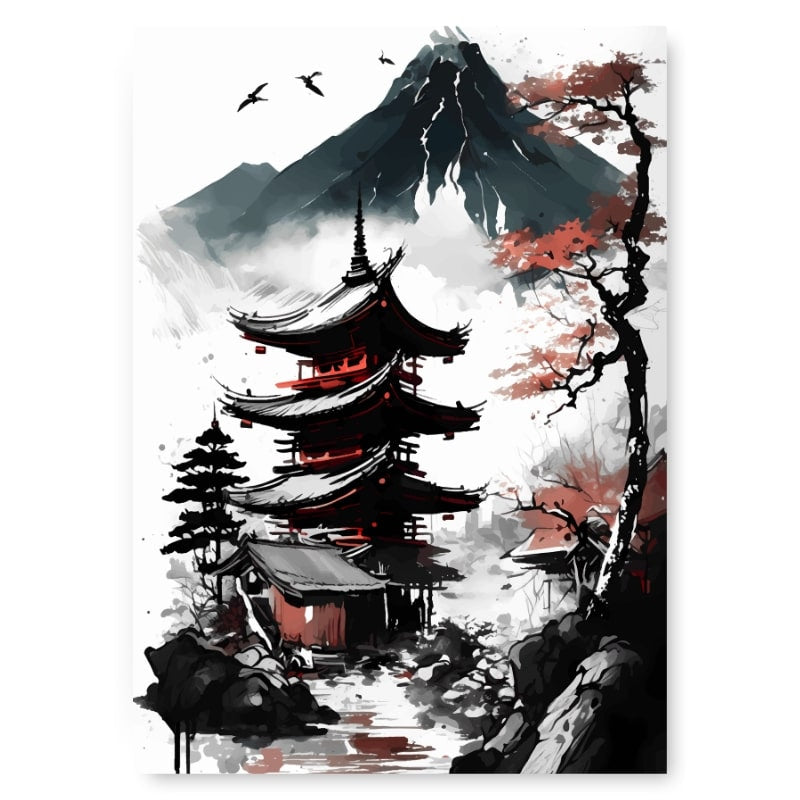 Japanische Poster - Blick auf Pagode A3