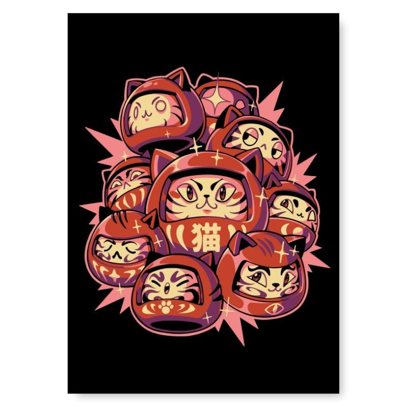 Japanische Poster - Daruma Cat A3