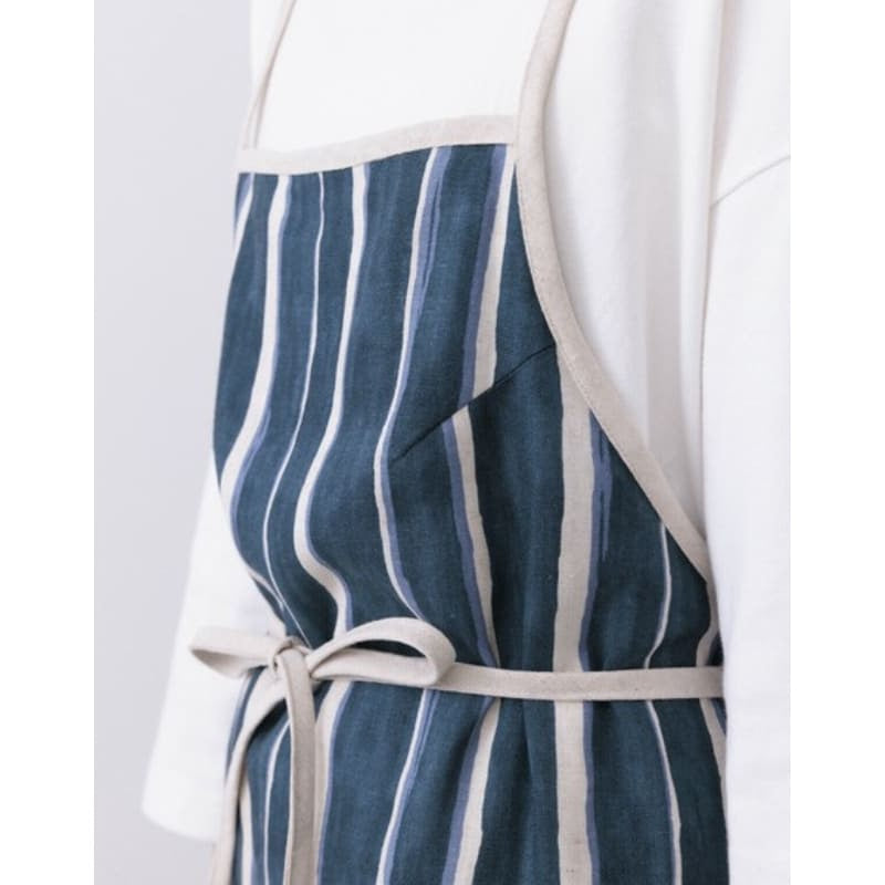 Japanische Schürze - Blaues Streifenmuster