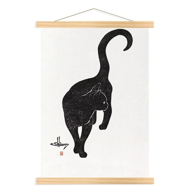 Japanische Wandbilder - Katze Schwarz