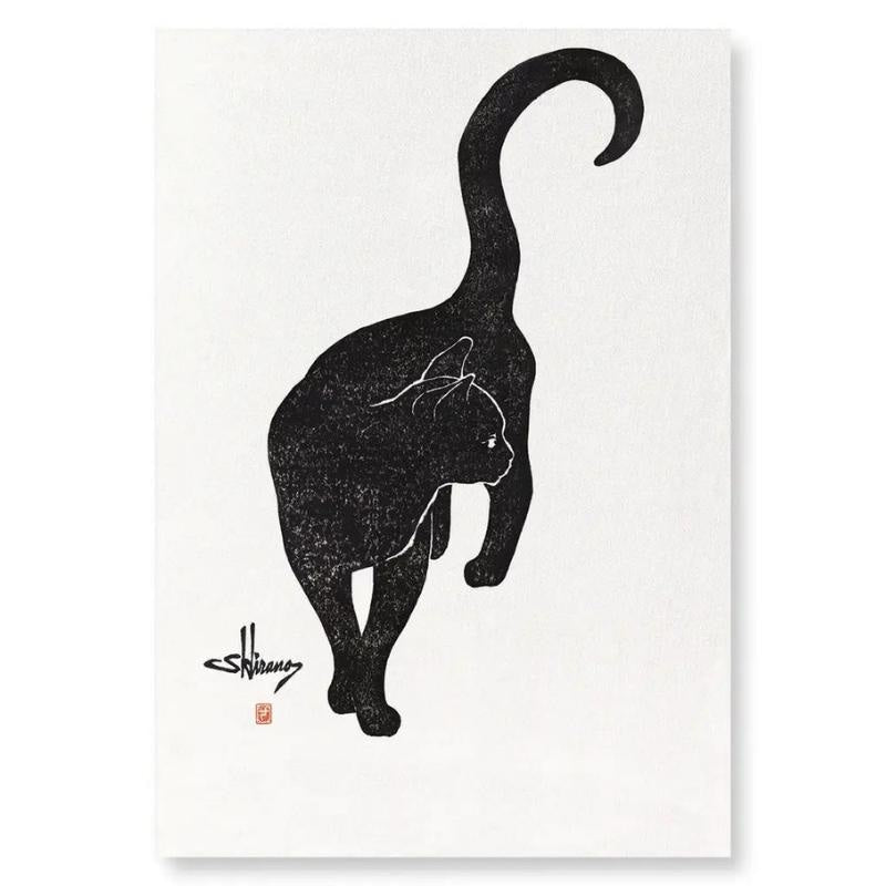 Japanische Wandbilder - Katze Schwarz A4