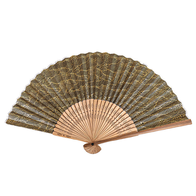 Japanischer Fächer Mino Washi Schwarz Wellen