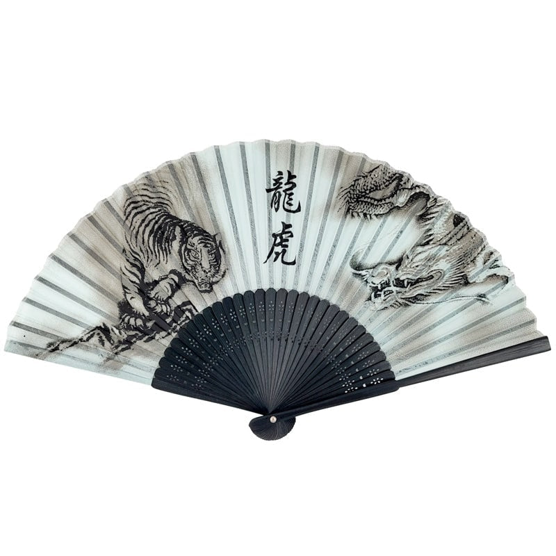 Japanischer Fächer Mit Tiger- Und Drachenmotiv