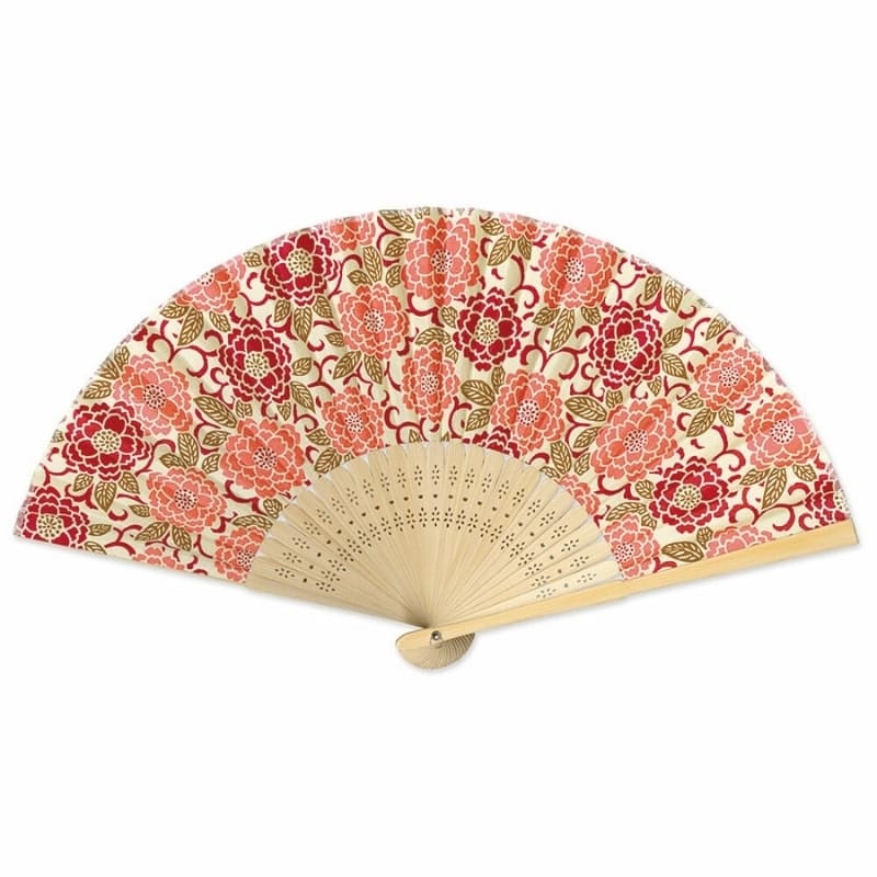 Japanischer Fächer Yuzen Botan Orange