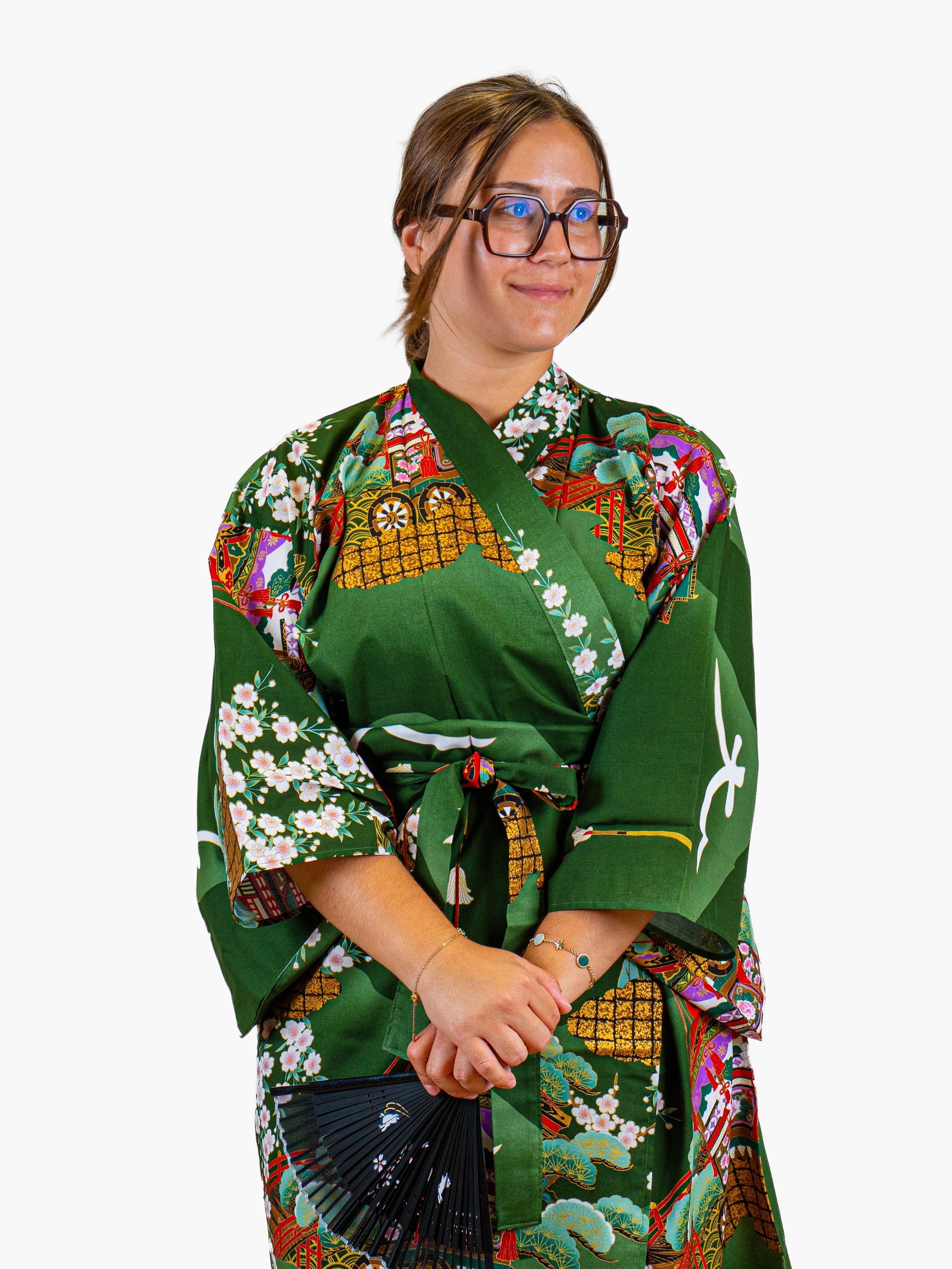 Japanischer Kimono Damen – Grüne Guruma