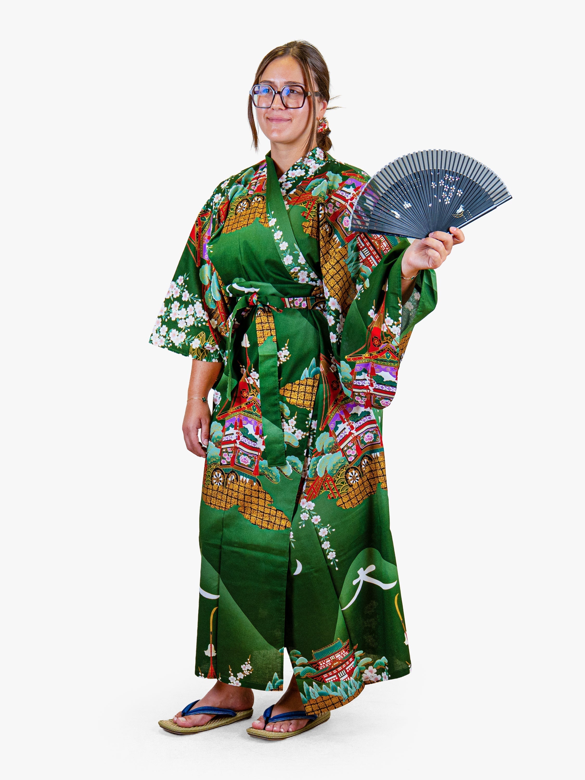 Japanischer Kimono Damen – Grüne Guruma