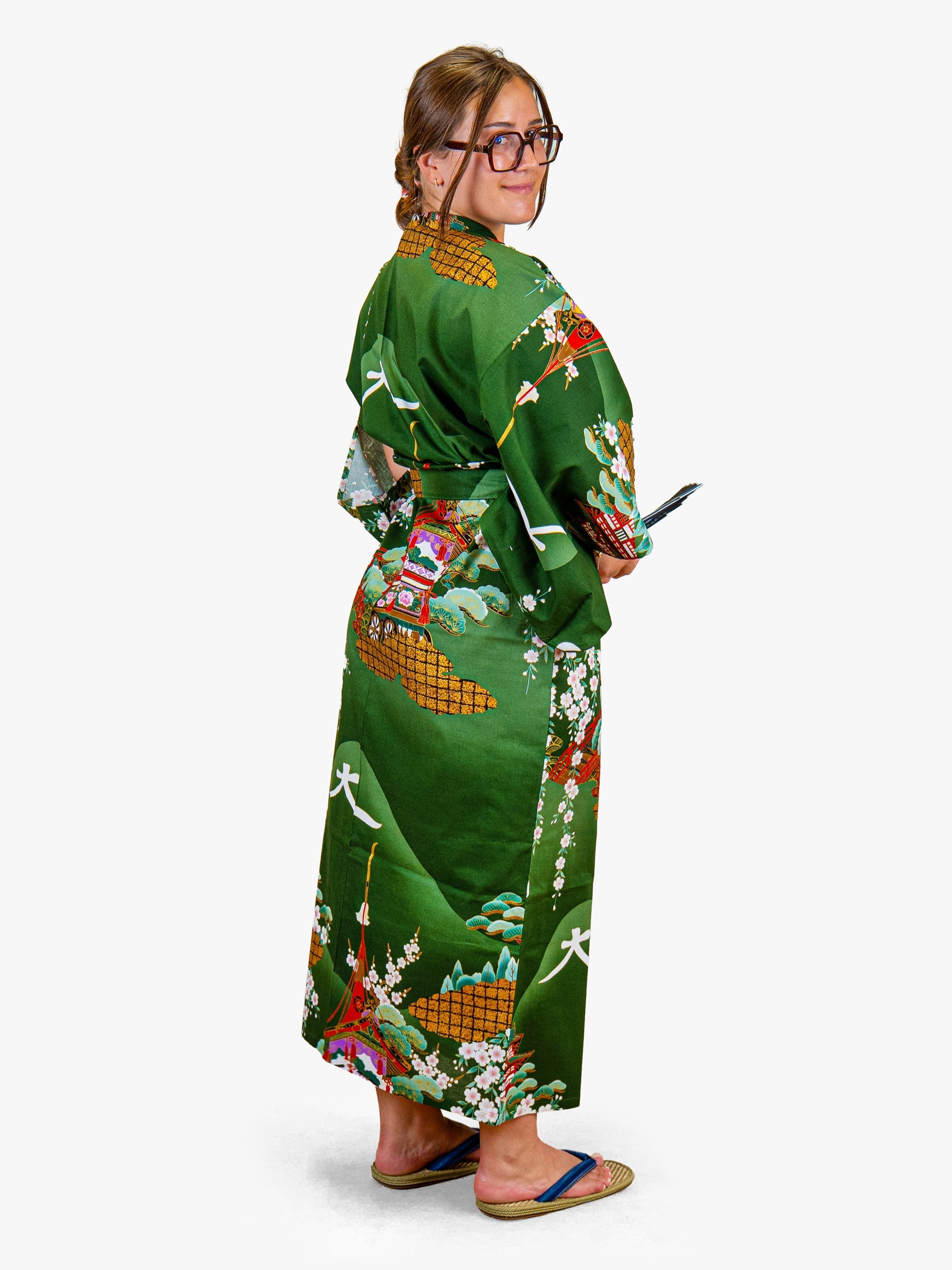 Japanischer Kimono Damen – Grüne Guruma