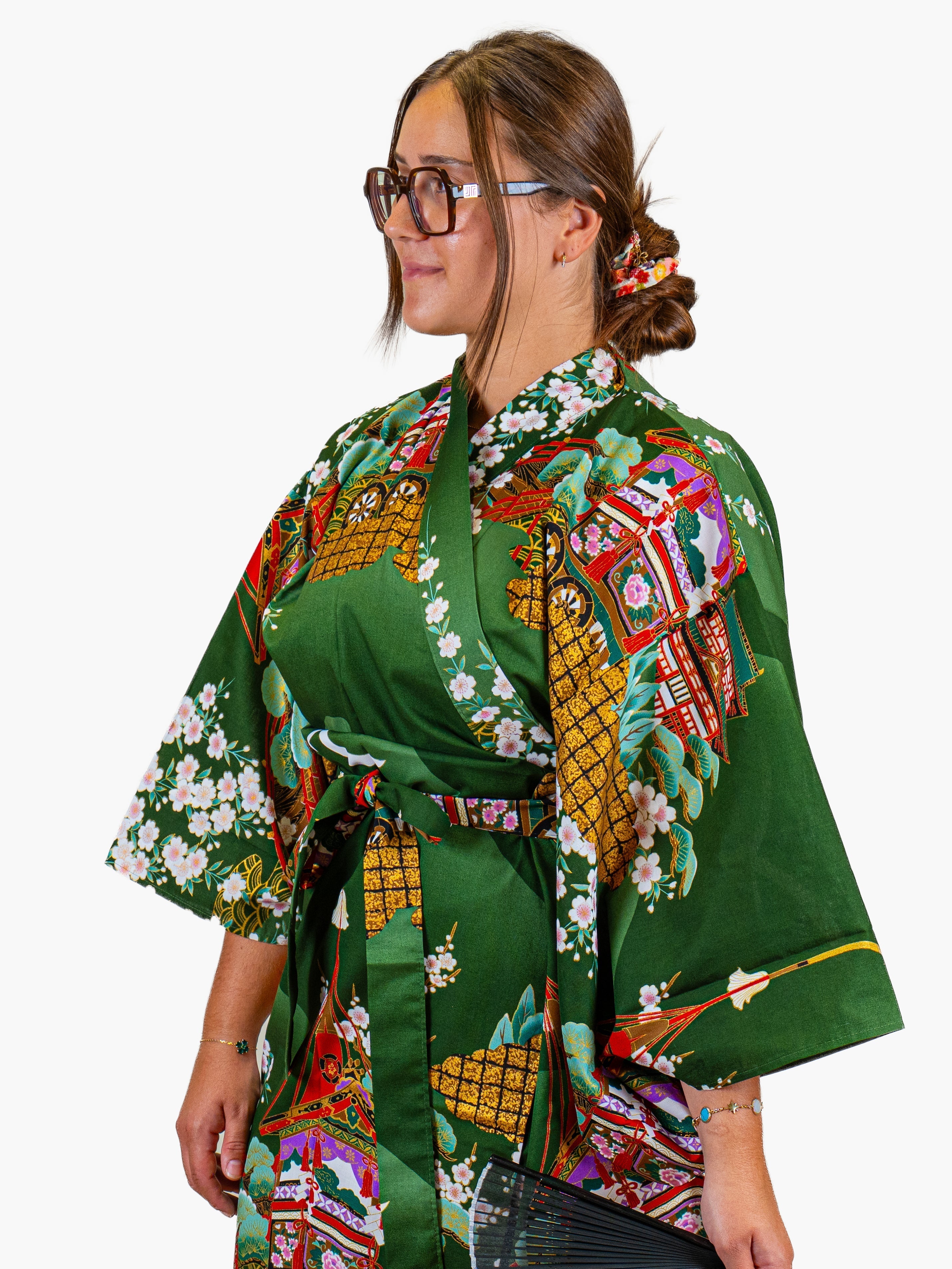 Japanischer Kimono Damen – Grüne Guruma