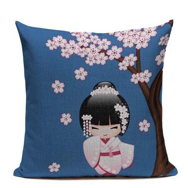 Japanischer Kissenbezüge Geisha - Blau