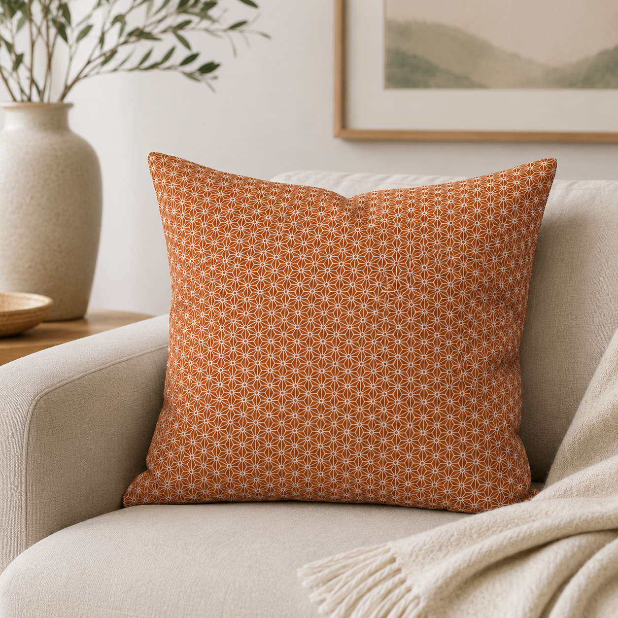 Japanischer Kissenbezug Asanoha Orange - 50x50 cm