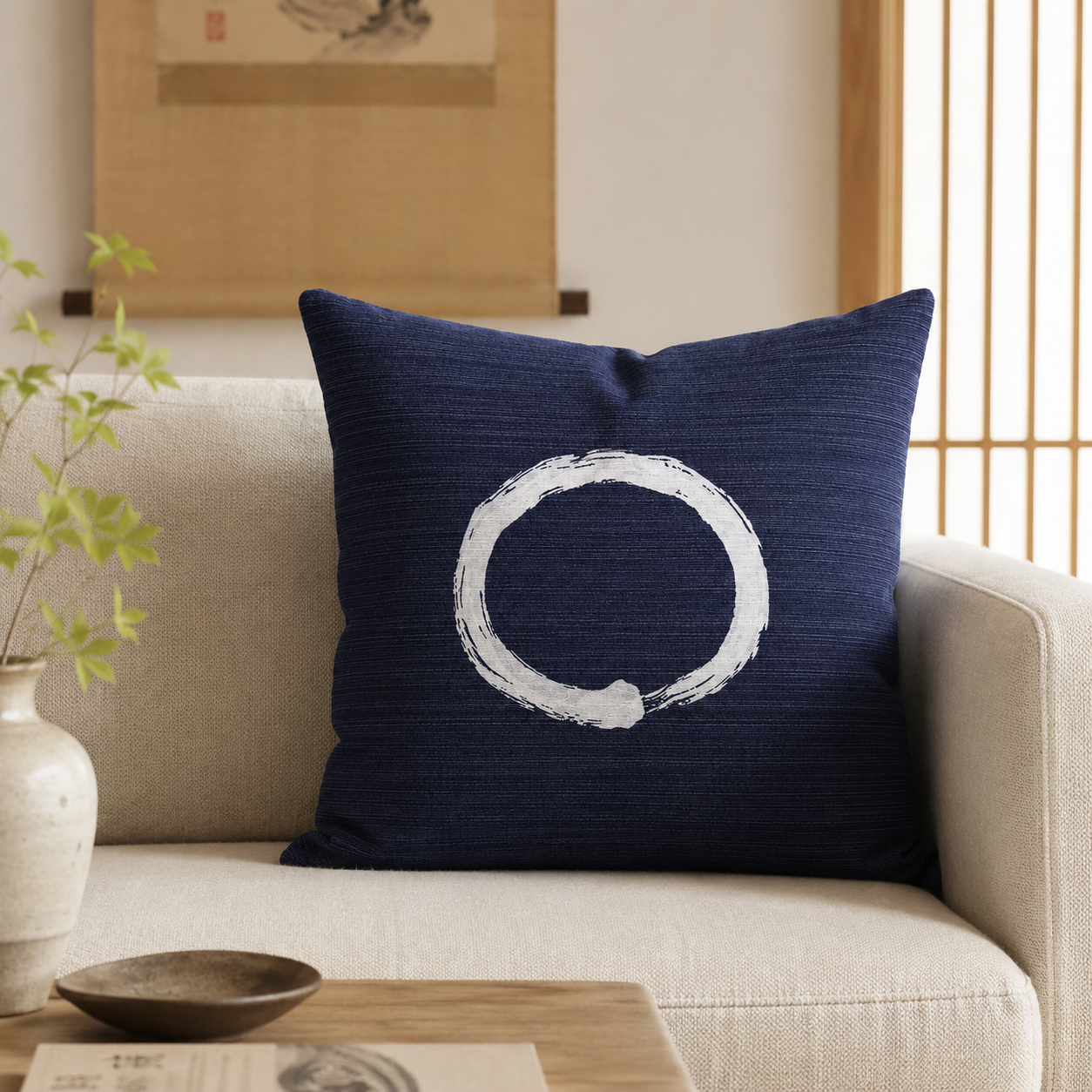 Japanischer Kissenbezug Ensō Blau - 50x50 cm