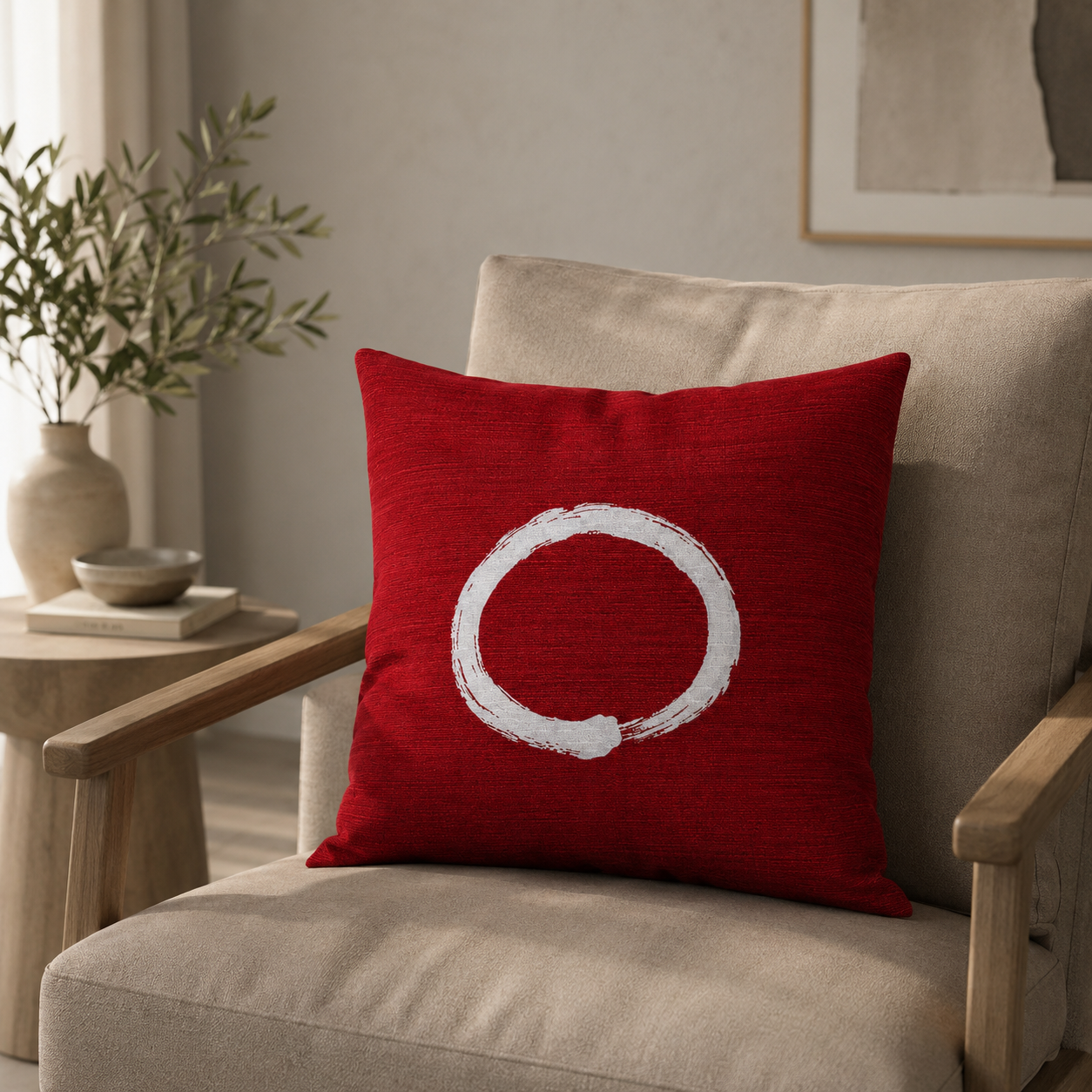 Japanischer Kissenbezug Ensō Rot - 50x50 cm