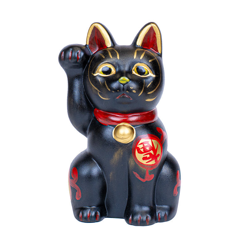 Japanischer Maneki Neko - Schwarze Keramik