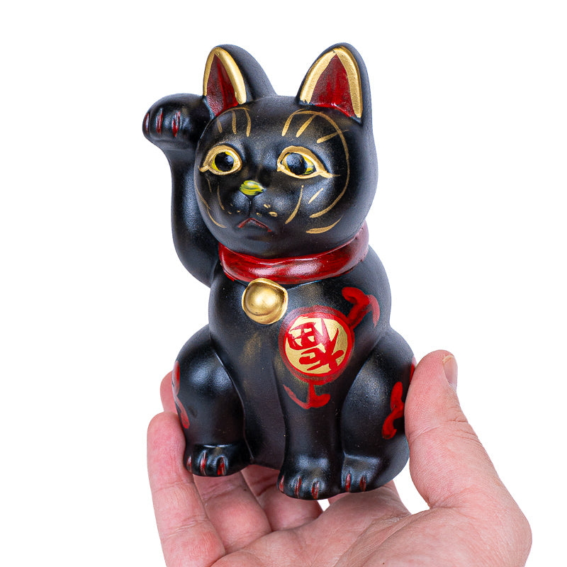 Japanischer Maneki Neko - Schwarze Keramik
