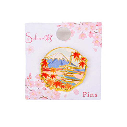 Japanischer Metall-Pin – Momiji Tempel und Fuji