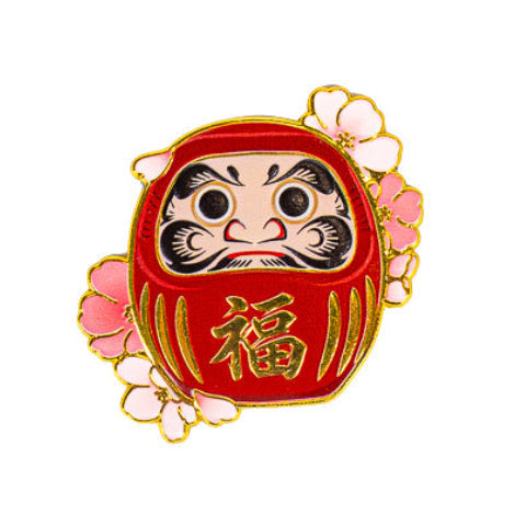 Japanischer Metallmagnet Daruma und Sakura