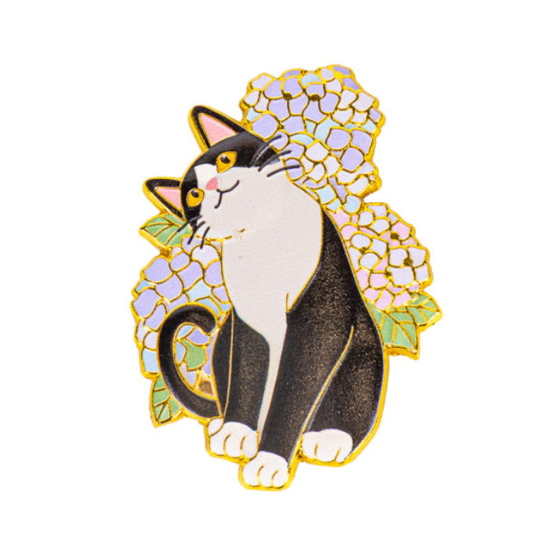 Japanischer Metallmagnet Katze und Hortensien
