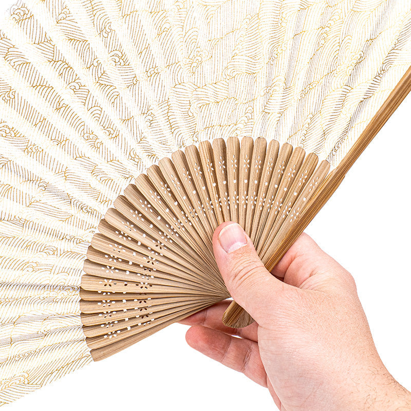 Japanischer Mino Washi Fächer Weiß Wellen