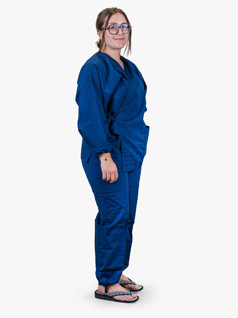 Japanischer Samue-Pyjama Damen – Marineblau