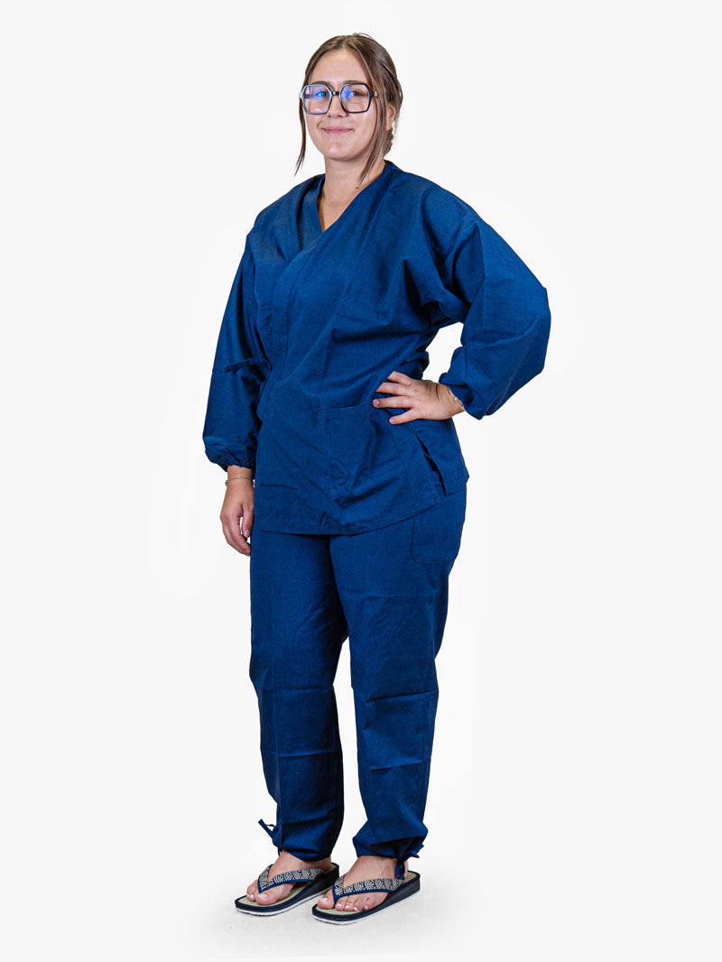 Japanischer Samue-Pyjama Damen – Marineblau