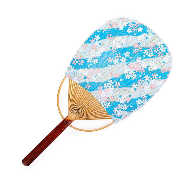 Japanischer Uchiwa-Fächer Washi Sakura Blau