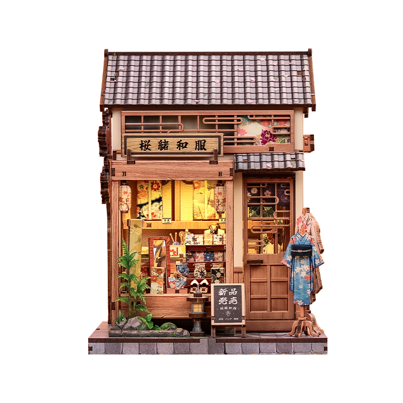 Japanisches Holz-Miniaturhaus-Bausatz Sakura Kimono Shop