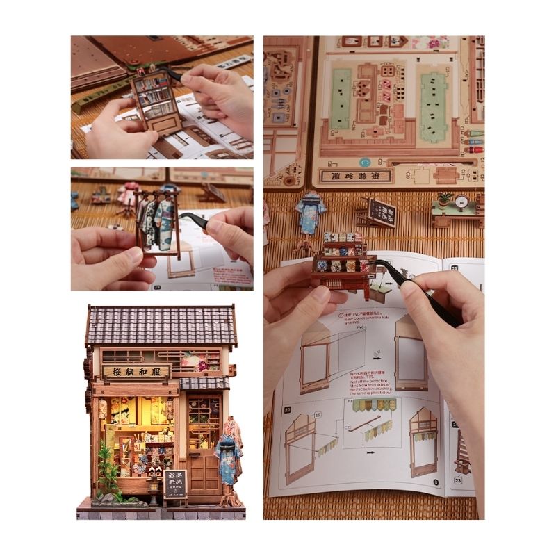 Japanisches Holz-Miniaturhaus-Bausatz Sakura Kimono Shop